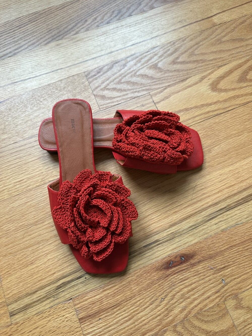 Maeve Anthropologie - Red Crochet Flower Leather Sandals - Size EU 38 / US 7.5